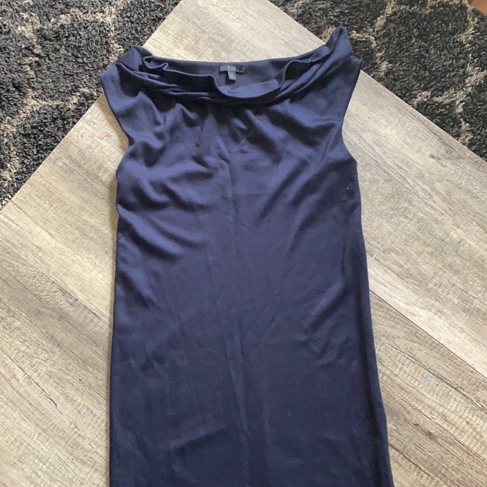 COS Navy Blue Cowl Neck Short Sleeve Dress Size XS
